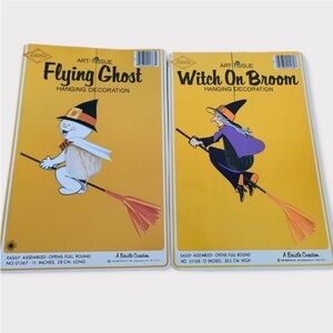 Vintage Beistle Die Cut Flying Witch and Ghost Halloween Decor